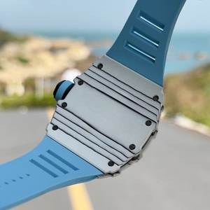 Montre squelette RM pour homme, boîtier en fibre de carbone blanche, bracelet en caoutchouc bleu, verre saphir, montre-bracelet mécanique de luxe sport - Product Image 6
