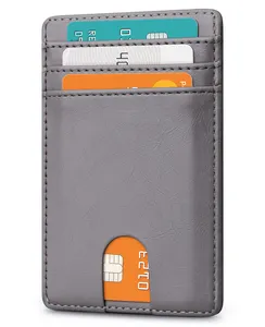 Minimalist Thin Front Pocket Leather Credit Card Holder With RFID Blocking Mens Slim Wallet