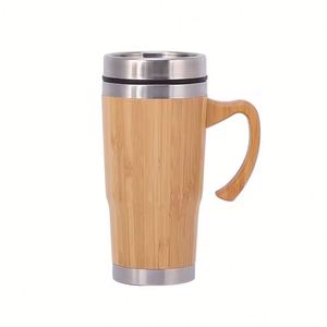 แก้วกาแฟแบบพกพาปากกว้าง สแตนเลสผสมไม้ไผ่ รักษาสิ่งแวดล้อม พร้อมโลโก้สั่งทำพิเศษ  ขนาด 400-500 มล. 6-12 ออนซ์  แบบสุญญากาศ เก็บอุณหภูมิ - Product Image 4