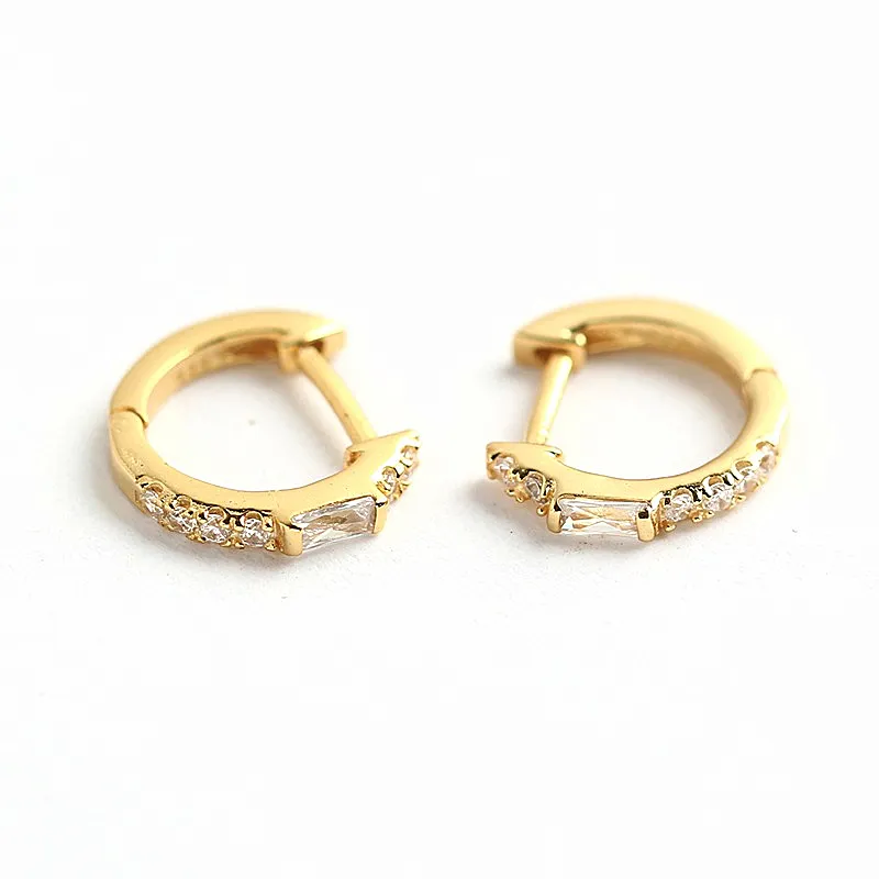 2022 Anting Mode Korea Wanita 925 Perak Murni Mewah Batu Berlian Kecil Berlapis Emas Anting Hoop Perhiasan