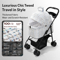 Poussette pour animaux de compagnie en tweed tendance pour chiens et chats de petite et moyenne taille, avec auvent en maille respirante, double ouverture, poussette de voyage avec porte-gobelet