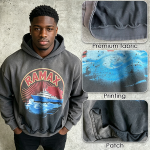 Hoodie personnalisé effet délavé vintage, Hoodie à capuche imprimé sur mesure, Hoodie streetwear oversize vierge, Hoodie en molleton bouclette épais - Product Image 2
