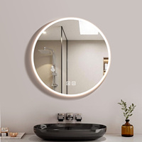 Armoire de salle de bain LED circulaire moderne avec éclairage tactile 3 CCT, miroir de vanité chauffant anti-buée pour appartement et villa
