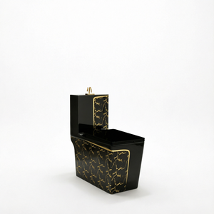 WC monobloc en céramique à chasse d'eau par siphon, aspect marbre noir, allongé, à poser au sol, équipement sanitaire pour salle de bain - Product Image 1