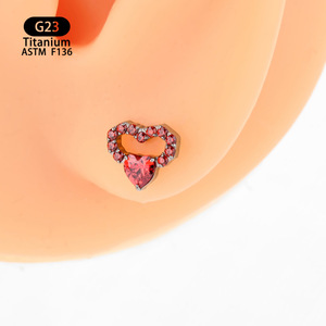 Boucles d'oreilles en forme de cœur avec zircon F136, bijoux de corps en alliage de titane, piercing, cadeau, 6,3 mm, 6,7 mm - Product Image 2