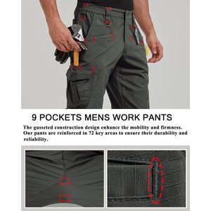 Pantalons de travail pour hommes personnalisés, cargo, tactiques, ripstop, imperméables, légers, pour la randonnée en plein air, avec poches - Product Image 2