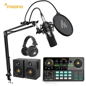 MAONO-Paquete de equipos de Podcast todo en uno, interfaz de Audio, micrófono condensador, auriculares, Monitor, altavoz, tarjetas de sonido Podcast