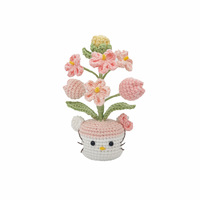 Pot de fleurs en crochet en forme de chat de dessin animé, bouquet de petites fleurs en fil acrylique, fait main, décoration intérieure pour marché
