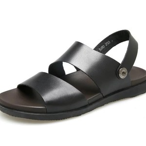 Cross-<b>strap</b> <b>Buckle</b> Men's Sandals First Layer Cowhide Open Toe Rubber Outsole Casual Summer Breathable Solid Genuine Leather - Product Image 1