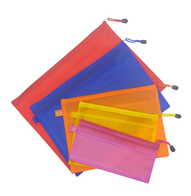 cheap customized waterproof zippered pencil pouch bags A4 PVC mesh file bag travel makeup bag
