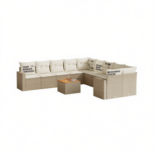 Conjunto de Sofás de Jardín Beige, Mimbre Sintético PE Tejido con Cojines de Espuma de Alta Densidad, Diseño Contemporáneo Impermeable - Product Image 1
