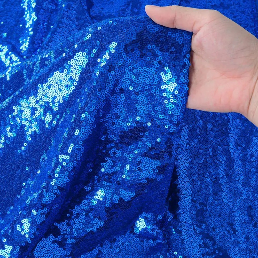 Luxury Embroidery 3mm Royal Blue Glitter Fabric For Wedding Dress Clothing