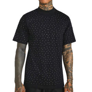 Professional Designer Custom Made Rhinestone T Shirts 100% Cotton Made Men's <b>Round</b> Neck Streetwear Rhinestone T Shirts - Product Image 1