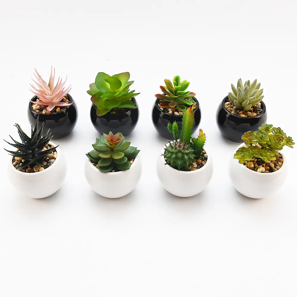 Suculentas artificiais de cerâmica, plantas verdes falsas de plástico, mini bonsai, decoração de escritório em vasos, plantas pequenas suculentas falsas