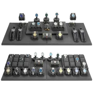 Graue Mikrofaser-Uhren-Display-Requisiten trapezförmiges Display-Uhr-Armband Regalhalter Großhandel