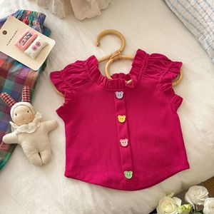 TongXingYuan Girls Summer Outfit Two Piece Set Rose Red Vest Plaid Pants Cotton Thin Checkered Solid Color Baby Clothes - Product Image 4