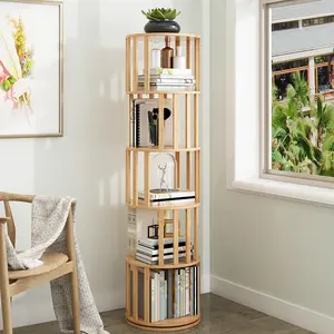 Estantería de lujo moderna para libros, estantería redonda de bambú para exhibición de muebles, rotación de 360 grados, estante giratorio para libros