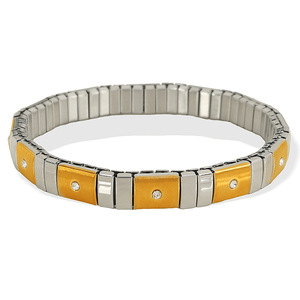 Brazalete elástico de dos tonos con circonitas incrustadas, de acero inoxidable, resistente al deslustre, estilo vintage, apilable, para parejas. - Product Image 5