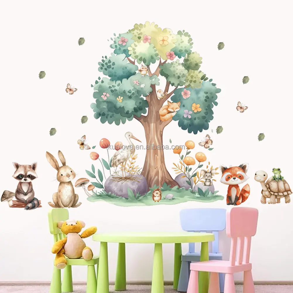 Coelho dos desenhos animados conto de fadas floresta urso adesivos de parede decoração do quarto da sala de estar papel de parede autoadesivo em PVC