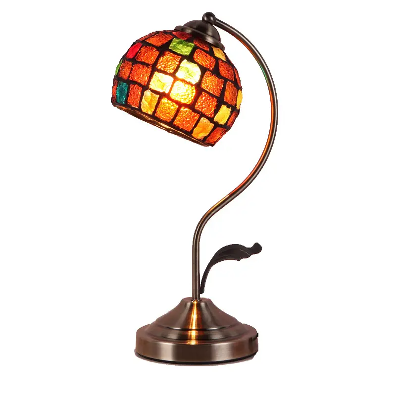 Tiffany Style Stained Glass Gifts with Metal Leaf Iron Base Vintage Curved Double Color Roses Reading Lamp fixtures