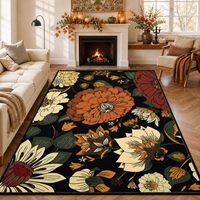 Tapis extra large noir terracotta bohème style mid-century, lavable et antidérapant, pour salon, bureau, salle à manger, décoration intérieure