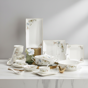 HIHUI Europe Style Floral Elegant Hand Painted Eco-Friendly Ceramic Luxury Bone China Coupe <b>Dinnerware</b> Set - Product Image 1