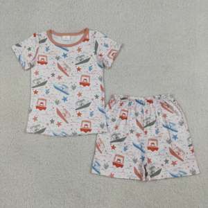 BSSO1904 RTS Boutique Ensemble de vêtements pour bébé garçon avec imprimé étoiles et rayures, tenues pour enfants, vente en gros, ensemble à manches courtes - Product Image 1