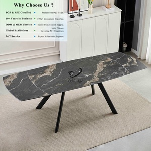 Table en céramique <span class=keywords><strong>OKAY</strong></span>, pieds en métal, plateau en pierre noire, décoration personnalisée, forme rectangulaire, table à manger moderne en pierre frittée - Product Image 1