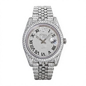 Montre de luxe pour femme, boîtier tonneau, diamants, bracelet en acier inoxydable, affichage analogique de la date, verre saphir, mouvement à quartz, 34 mm - Product Image 1