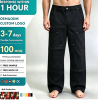 Pantalons et pantalons droits pour hommes en coton sergé noir, avec rivets personnalisés, fermeture éclair et taille plate, pour l'entraînement