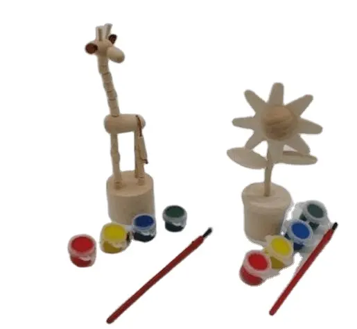 Pintura pigmentada infantil Bonecas DIY Crianças de madeira empurram fantoches brinquedos