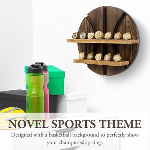 Wooden Ring <b>Display</b> Rack Circular 2 Tier <b>Wall</b> Mounted Storage For Championship Rings And Medals - Product Image 4