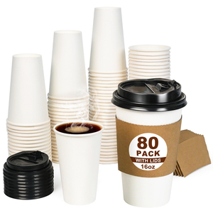 Gobelets en papier jetables de 16 oz en gros avec couvercles, manchons et étiquettes, qualité alimentaire sans BPA pour café à emporter - Product Image 1