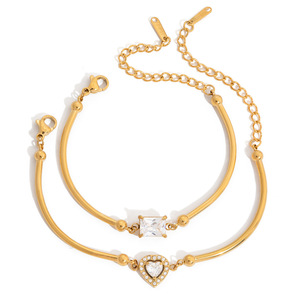 Bracelet en zircon en forme de cœur, plaqué or, alliage de zinc, serti de pierres, bijoux cadeau pour femmes - Product Image 5