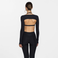 Ensemble de 3 pièces pour femmes : haut de sport personnalisé avec logo, haut de sport sexy à manches longues avec devant torsadé, soutien-gorge de sport, boléro, leggings de yoga