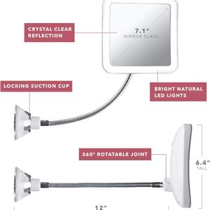 360 °   Miroir de maquillage lumineux à col de cygne rotatif pour salle de bain, miroir grossissant flexible rechargeable 10x avec 3 lumières LED - Product Image 3