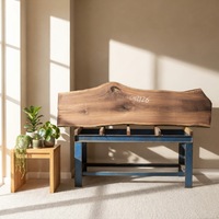 Holzplatten-Esstisch-Set mit Naturkante, Rohholzplatte für große Restaurantmöbel und Konferenztischplatten