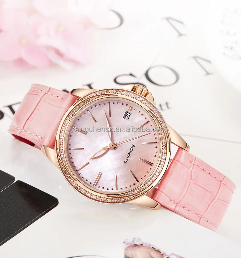 Forti lancette luminose colore oro rosa quadrante perla cinturino in pelle diamante orologi da polso al quarzo da donna impermeabili