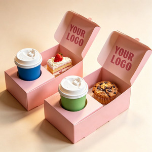 Scatola per Biscotti Personalizzata di Grado Alimentare con Tazza da Caffè, Scatola Biodegradabile Rettangolare Pieghevole per Dolci e Torte da Asporto - Product Image 2