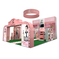 Stand d'exposition modulaire IZEXPO pour salon professionnel des ongles, montage facile, 20x20 pieds, rose, stand de foire commerciale
