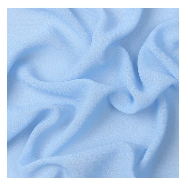 थोक में कई रंग विकल्प 100% पॉलिएस्टर रेशम 100 डी 18 टी ट्विस्ट शिफॉन कपड़े के लिए महिलाओं के लिए हफू सूर्य संरक्षण चोथ।