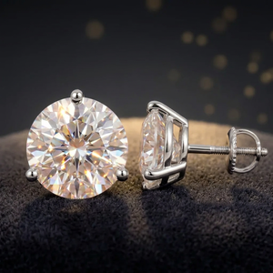 Boucles d'oreilles clous en diamant de laboratoire taille brillant rond, or massif 14K plaqué rhodium, bijoux de luxe pour fiançailles, cadeau unisexe - Product Image 1