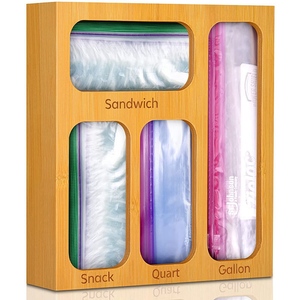 Modern Bamboo Ziplock Bag Storage Organizer Kitchen Bag Dividers Organizer