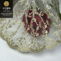 LEIXUSI 12cm Bordure en dentelle à rayures dorées, broderie en tulle pour vêtements d'enfants et accessoires de mode, vente en gros