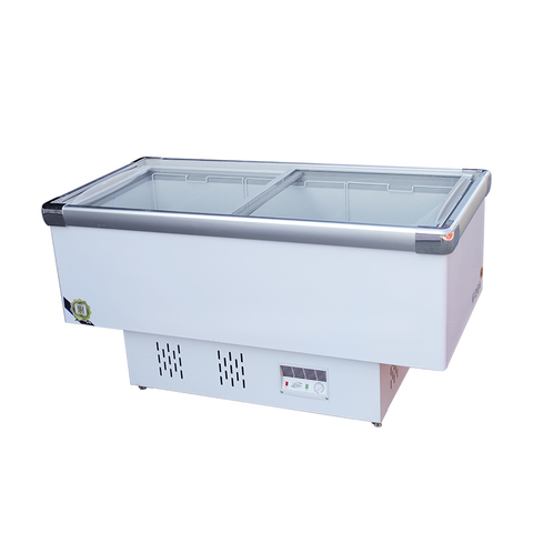 Commercial Chest Freezer with Double Sliding Glass Doors Island Cooler for Supermarket and Restaurant Use