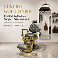Fauteuil de Salon de Coiffure Hydraulique Noir et Or en Cuir, Inclinable, Rotation à 360 Degrés, Repose-Pieds Réglable pour un Style Moderne