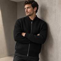 Cardigan en tricot zippé pour homme, style bomber, col montant, manches longues avec poches, personnalisable OEM ODM Marque Privée