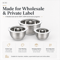 Ensemble de 3 bols mélangeurs en acier inoxydable poli écologique avec couvercles en verre - Bols à salade, ustensiles de cuisine durables pour la pâtisserie