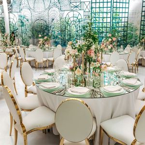 Bán Buôn Đồ Nội Thất Sang Trọng Vàng Thép Không Gỉ Xếp Chồng Da Tổ Chức Sự Kiện Tiệc Cưới Bàn Ghế Cho Khách Sạn - Product Image 1