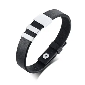 Klassisches Edelstahl-Leder armband für Männer Manschetten armband Benutzer definierte personal isierte leere Stange Gravierte Wörter Armreifen Geschenk für Papa